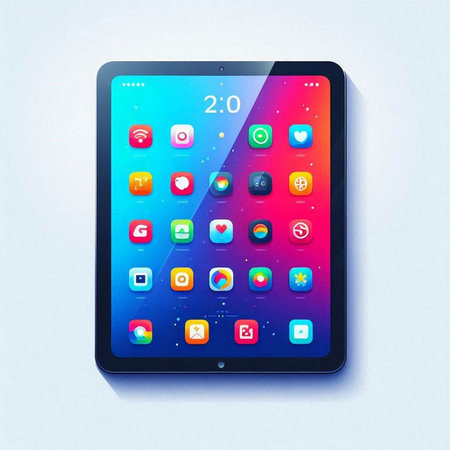 Tablet computer with colorful application icons on it. Vector illustration.のイラスト素材