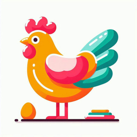Cute cartoon chicken. Vector illustration in flat style isolated on white background.のイラスト素材