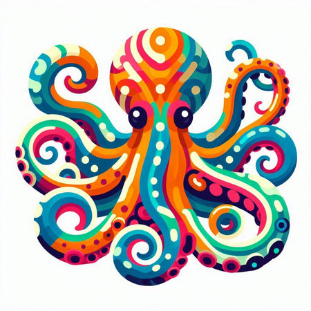 Colorful octopus isolated on a white background. Vector illustration.のイラスト素材