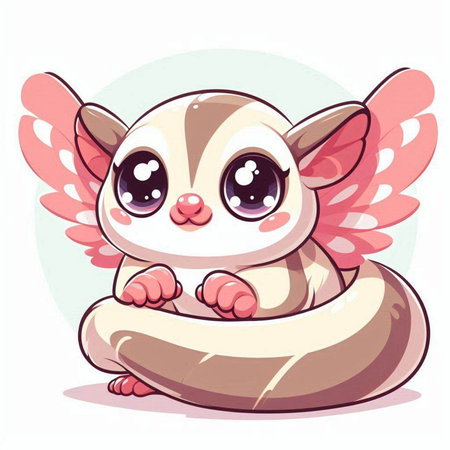 Cute little baby squirrel with wings sitting on the ring. Vector illustration.のイラスト素材