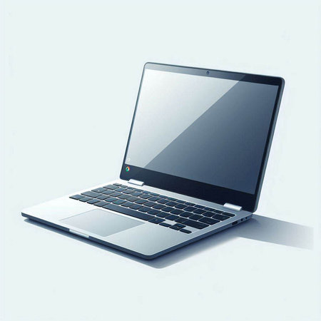 Laptop computer with blank screen on white background. 3d renderのイラスト素材