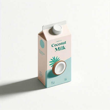 Coconut milk carton box mockup, 3d renderingのイラスト素材