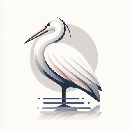 Vector illustration of a white heron on a white background with shadowのイラスト素材