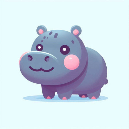 Cute cartoon hippo. Vector illustration on a blue background.のイラスト素材