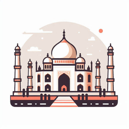 Taj Mahal in Agra, Uttar Pradesh, India. Vector illustrationのイラスト素材