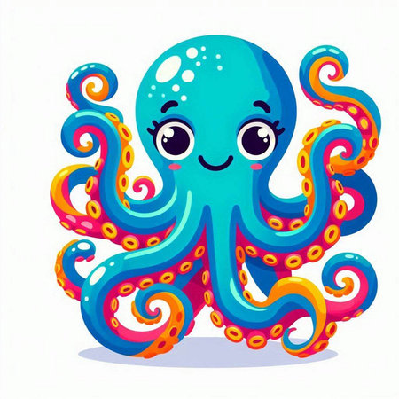 Cute cartoon octopus isolated on white background. Vector illustration.のイラスト素材