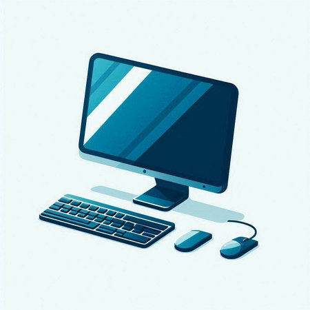 Computer monitor with keyboard and mouse on white background. Vector illustration.のイラスト素材