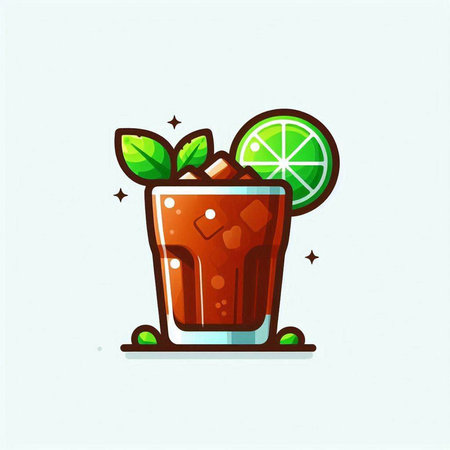 Cuba libre cocktail with lime and mint. Vector illustration.のイラスト素材