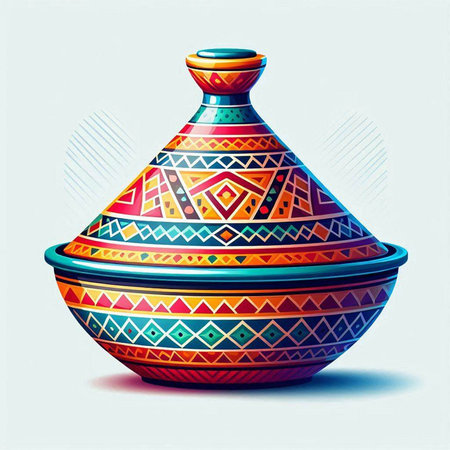 Colorful clay pot with ethnic ornaments. Vector illustration.のイラスト素材
