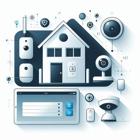 Vector illustration of modern smart home technology and internet of things concept.のイラスト素材