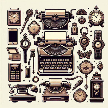 Vintage typewriter icons set. Vector illustration in retro style.のイラスト素材