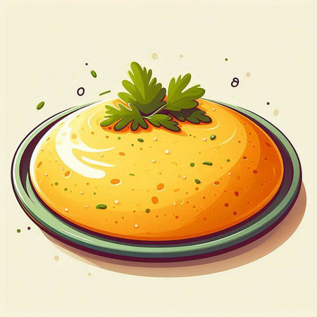 Illustration of a plate of soup with parsley on a white backgroundのイラスト素材