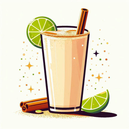 Illustration of a smoothie with lime and cinnamon on a white backgroundのイラスト素材