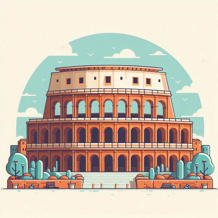 Colosseum in Rome, Italy. Vector illustration in retro styleのイラスト素材