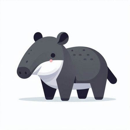 Vector illustration of a cute cartoon tapir isolated on white background.のイラスト素材