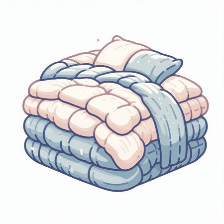 Illustration of a stack of soft pillows on a white backgroundのイラスト素材