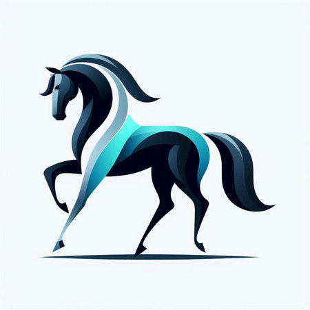 Vector illustration of a horse in blue color on a white background.のイラスト素材