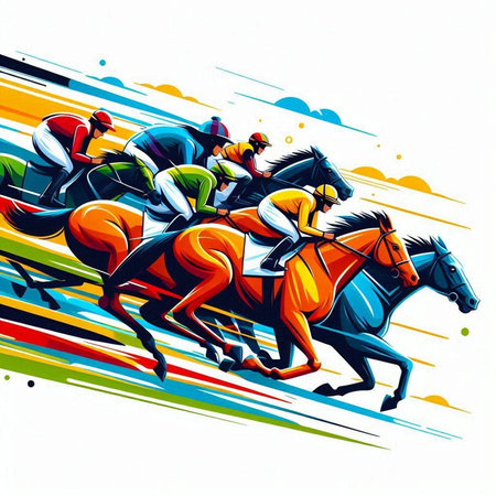 Jockeys on horseback, equestrian race, vector illustrationのイラスト素材