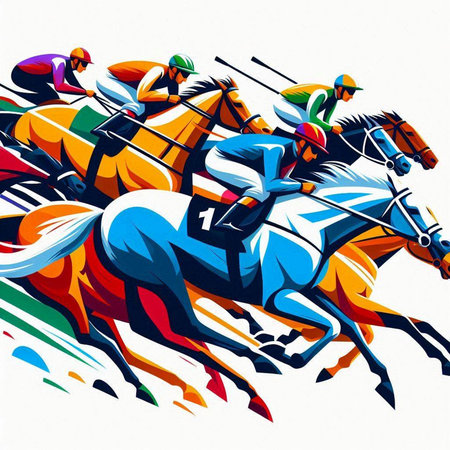 Horse racing, equestrian sport. Vector illustration of horses and jockeysのイラスト素材