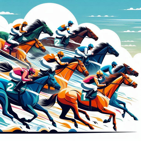 Horse race, jockeys and jockeys riding horses, vector illustrationのイラスト素材