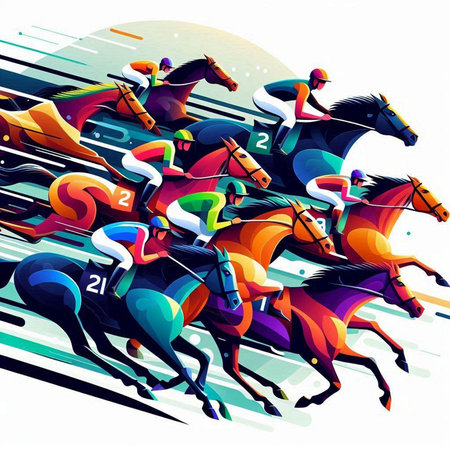 Horse race, jockeys and riders. Vector illustration.のイラスト素材