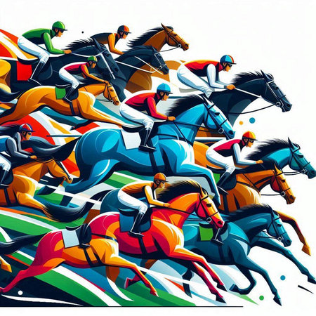 Horse race, jockeys and riders, vector illustration.のイラスト素材