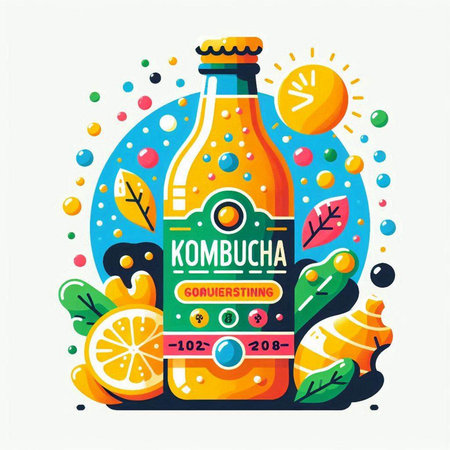Kombucha drink in a bottle. Vector illustration, flat design.のイラスト素材