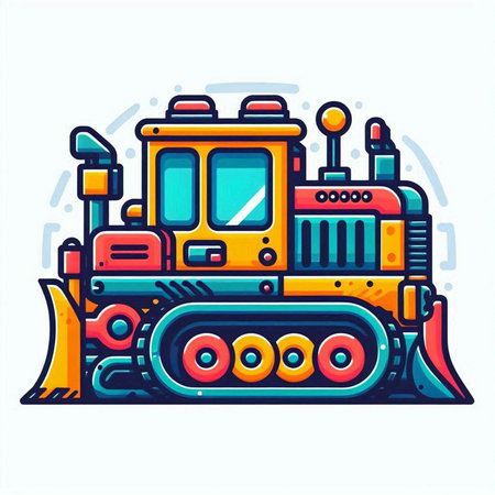 Bulldozer on a white background. Vector illustration in cartoon style.のイラスト素材