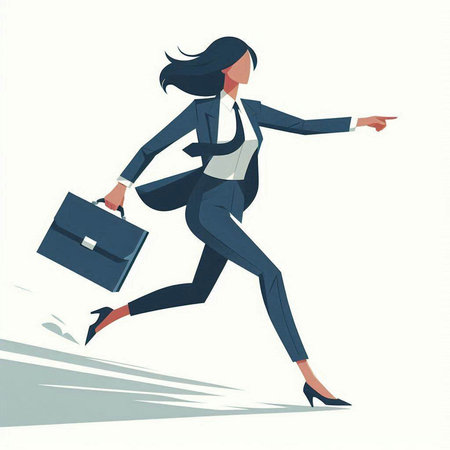 Businesswoman running with briefcase. Vector illustration in cartoon style.のイラスト素材
