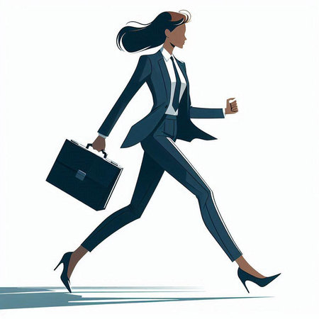 Businesswoman running with briefcase. Vector illustration. Business concept.のイラスト素材