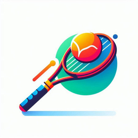 Tennis racket and ball icon. Sport symbol. Vector illustration.のイラスト素材