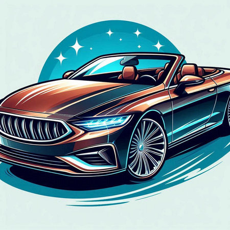 Retro cabriolet in the blue circle. Vector illustration.のイラスト素材
