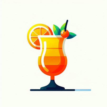 Cocktail vector illustration. Colorful cocktail with orange and cherry.のイラスト素材