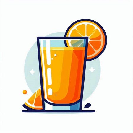 Orange juice in a glass with a slice of orange. Vector illustration.のイラスト素材