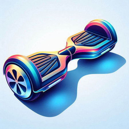 Close up of self-balancing electric scooter on blue backgroundのイラスト素材