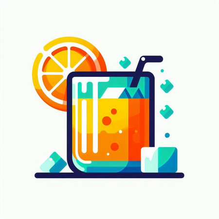 Cocktail with ice cubes and orange slice. Vector illustration.のイラスト素材