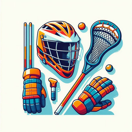 illustration of a set of hockey equipment in cartoon style on a white backgroundのイラスト素材