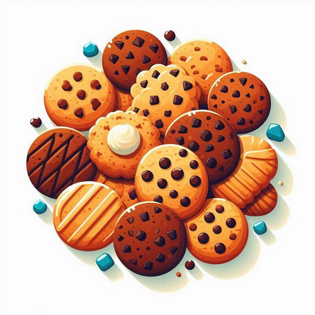 Cookies with chocolate and cream on white background. Vector illustration.のイラスト素材