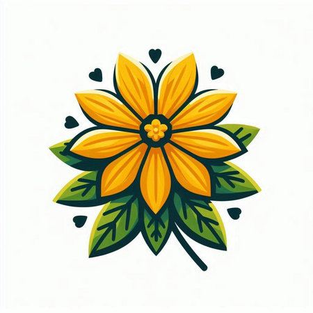 Yellow flower with green leaves isolated on white background. Vector illustration.のイラスト素材
