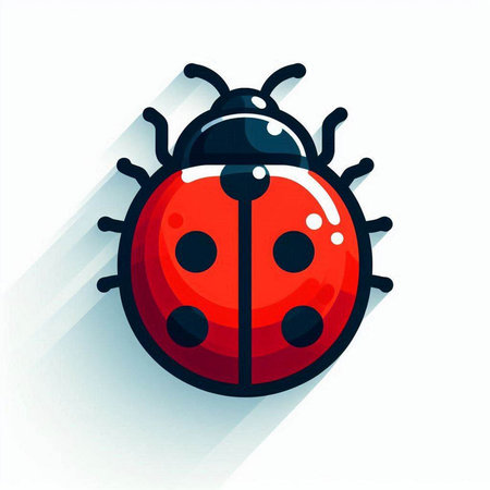Ladybug icon with long shadow. Vector illustration in flat style.のイラスト素材