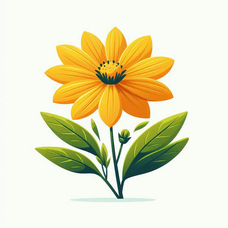 Yellow flower with green leaves on a white background. Vector illustration.のイラスト素材