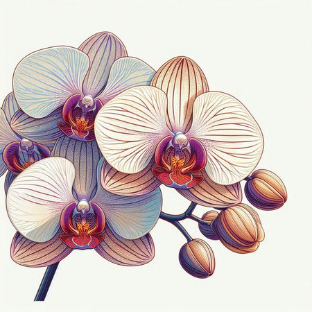 Orchid flower. Hand drawn vector illustration of orchid flower.のイラスト素材