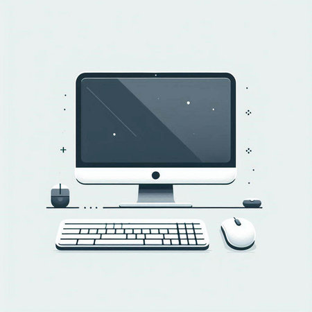 Vector illustration of a desktop computer with keyboard, mouse and mouse.のイラスト素材