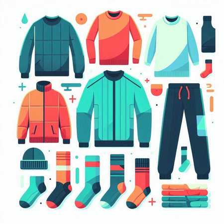 Set of winter clothes and accessories. Vector illustration in flat style.のイラスト素材