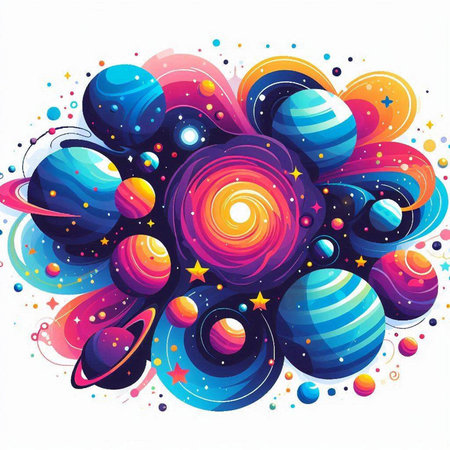 Abstract colorful background with planets and stars. Vector illustration for your designのイラスト素材