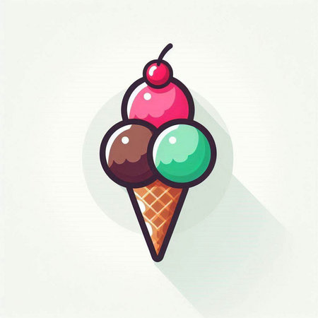 Ice cream vector icon. Illustration of ice cream in waffle coneのイラスト素材