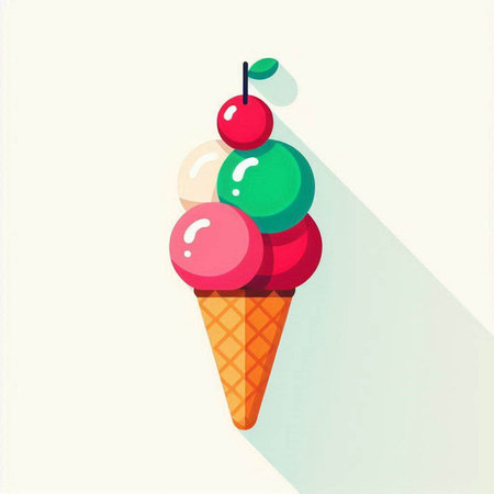 Colorful ice cream in a waffle cone. Vector illustration.のイラスト素材