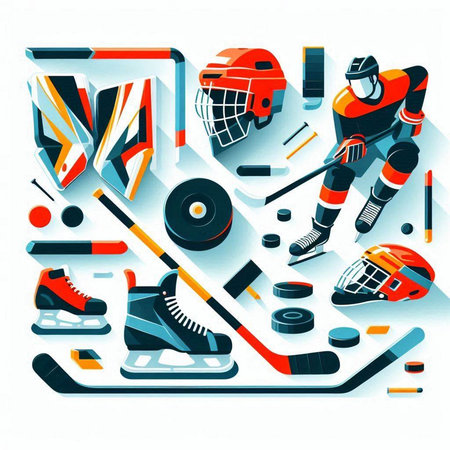 Ice hockey equipment and equipment in flat style. Vector illustration of sport elements.のイラスト素材