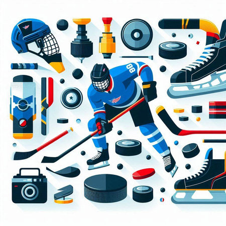 Hockey equipment set. Flat illustration of hockey equipment set for web designのイラスト素材