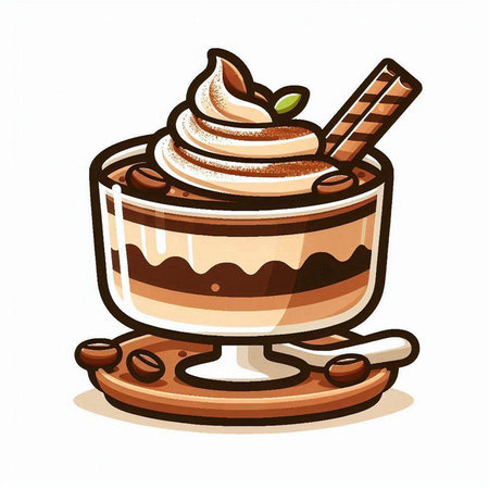 Illustration of a coffee cup with whipped cream and a wafer stickのイラスト素材